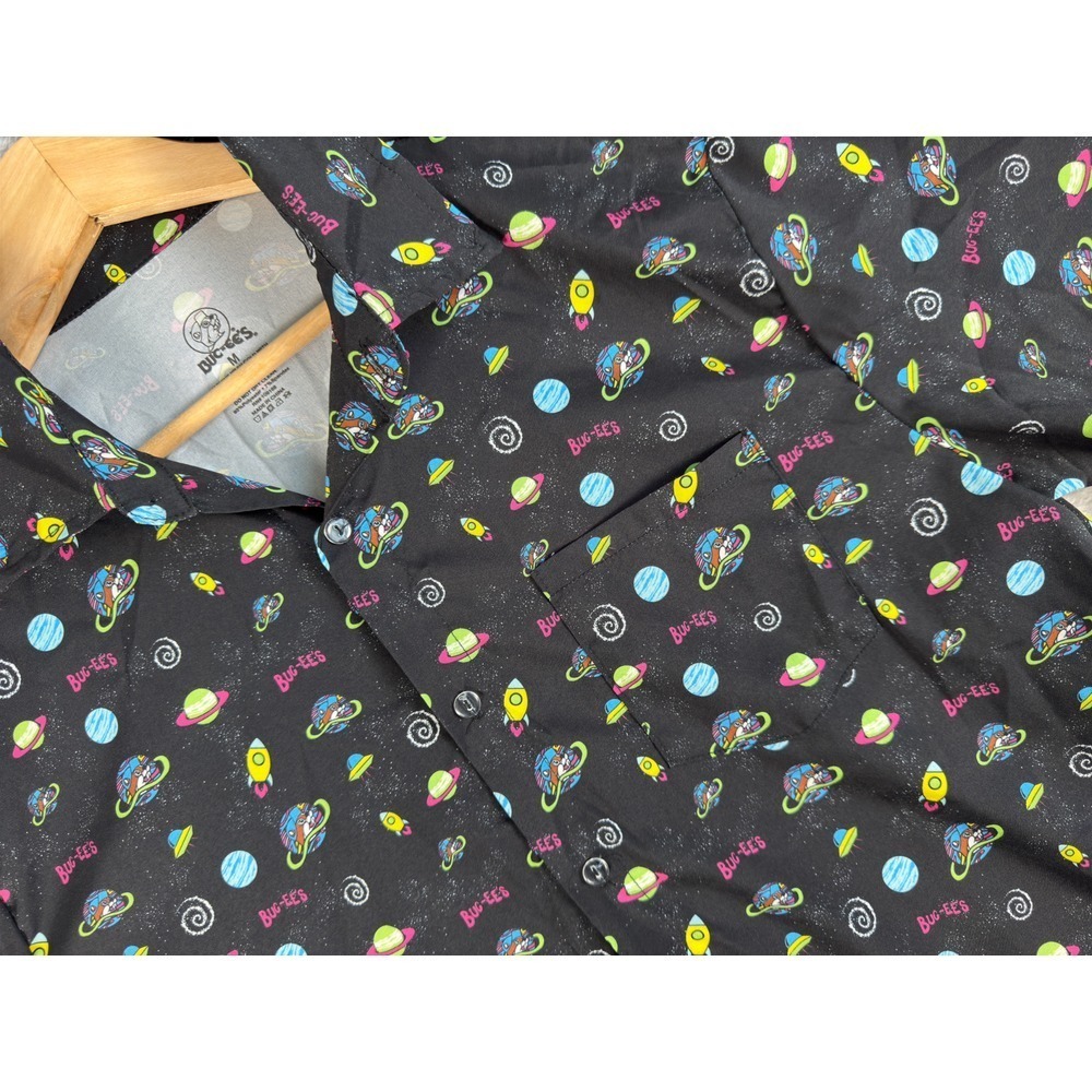 Buc-ee's Mens Space Astronaut Beaver Button Down Shirt Black M Novelty Texas